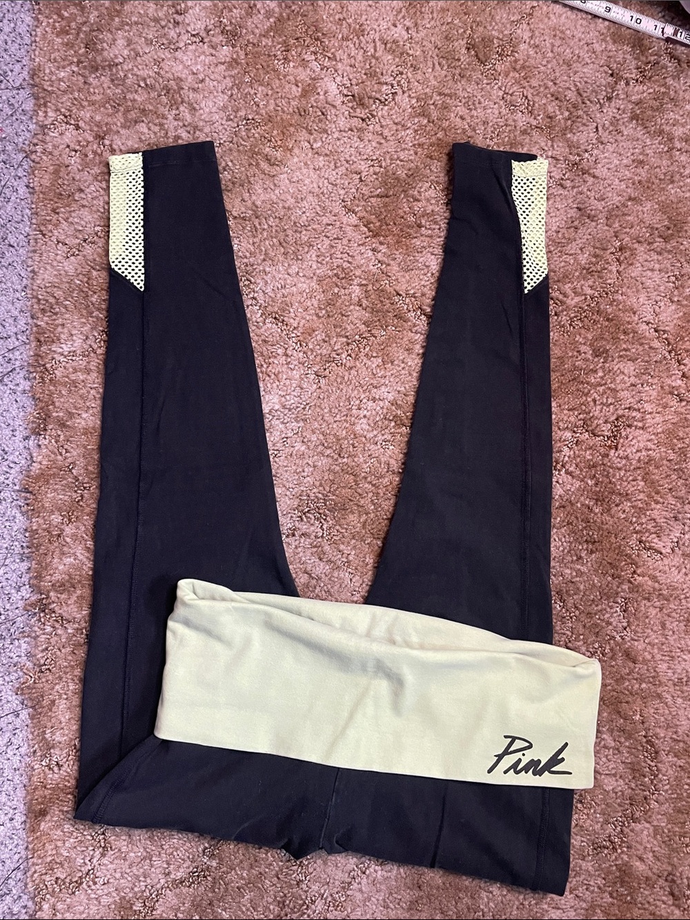 PINK Victoria’s Secret Yoga Fold Over Y2K Black Leggings Size Medium